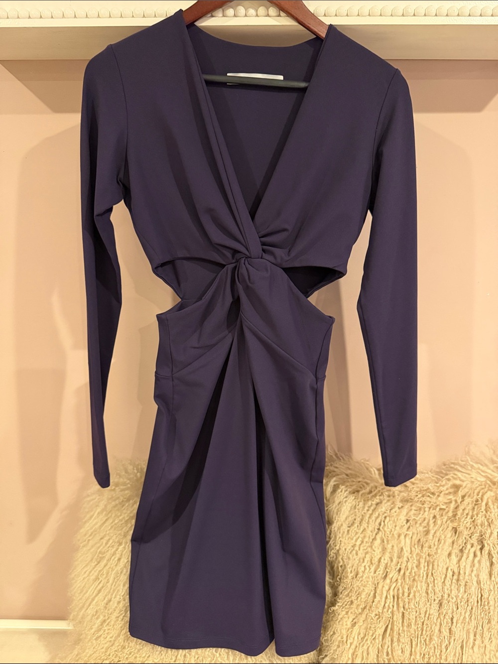Susana Monaco Deep Purple Long-Sleeve Twist Cutout Dress